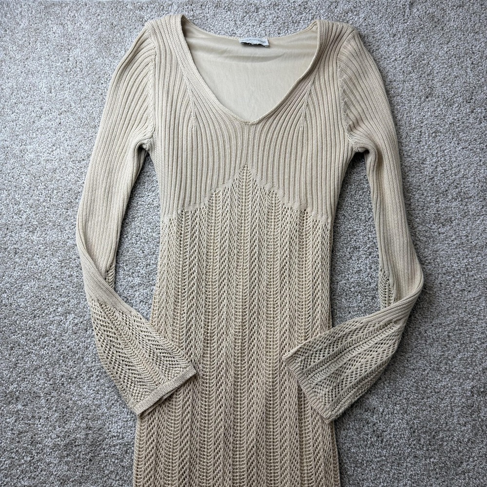 Freshman 1996 Dress Womens Small Beige V Neck Bell Sleeve Crochet Sweater